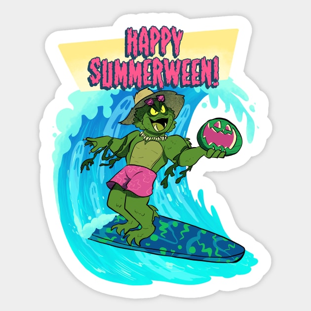 The Surfer from the Black Lagoon Sticker by ColeCartoons